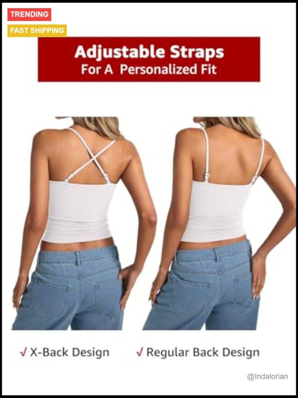 Lace Trim Camisole Top with Adjustable Spaghetti Straps, Square Neck - Picture 6 of 7